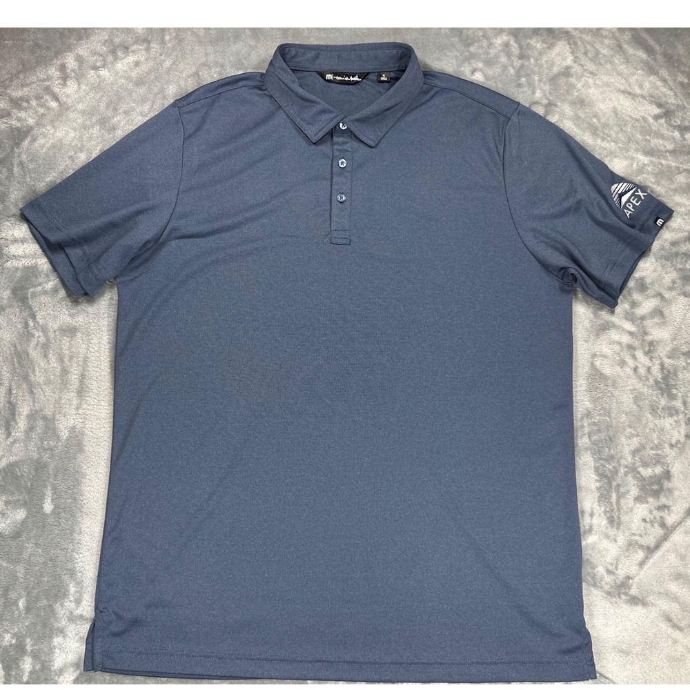 Travis Mathew Mens XL Blue Gray Apex Logo Performance Golf Polo Shirt